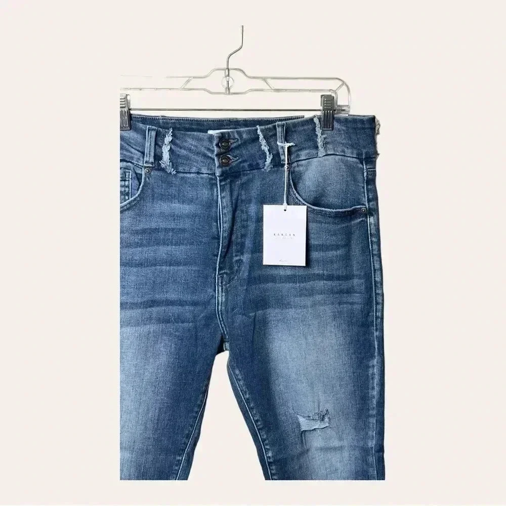 1269. KANCAN HIGH WAISTED SUPER SKINNY DENIM JEANS SIZE 15/31 FACTORY DISTRESSED